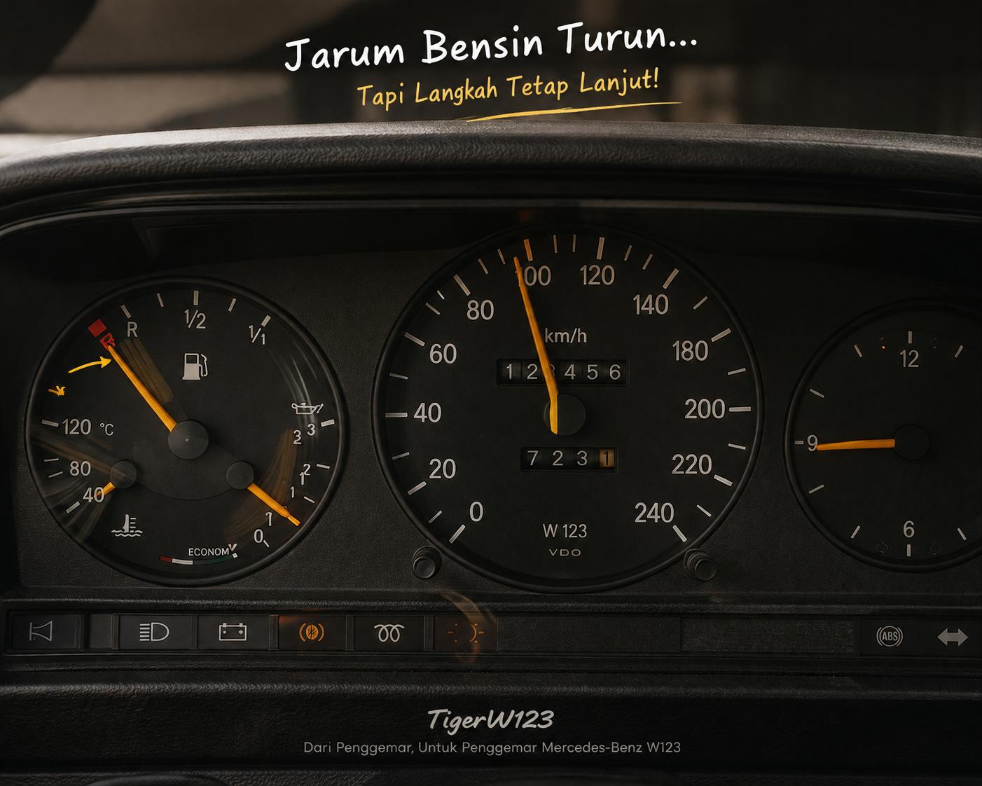 Panel Instrumen Mercedes-Benz W123 Jarum Bensin Turun