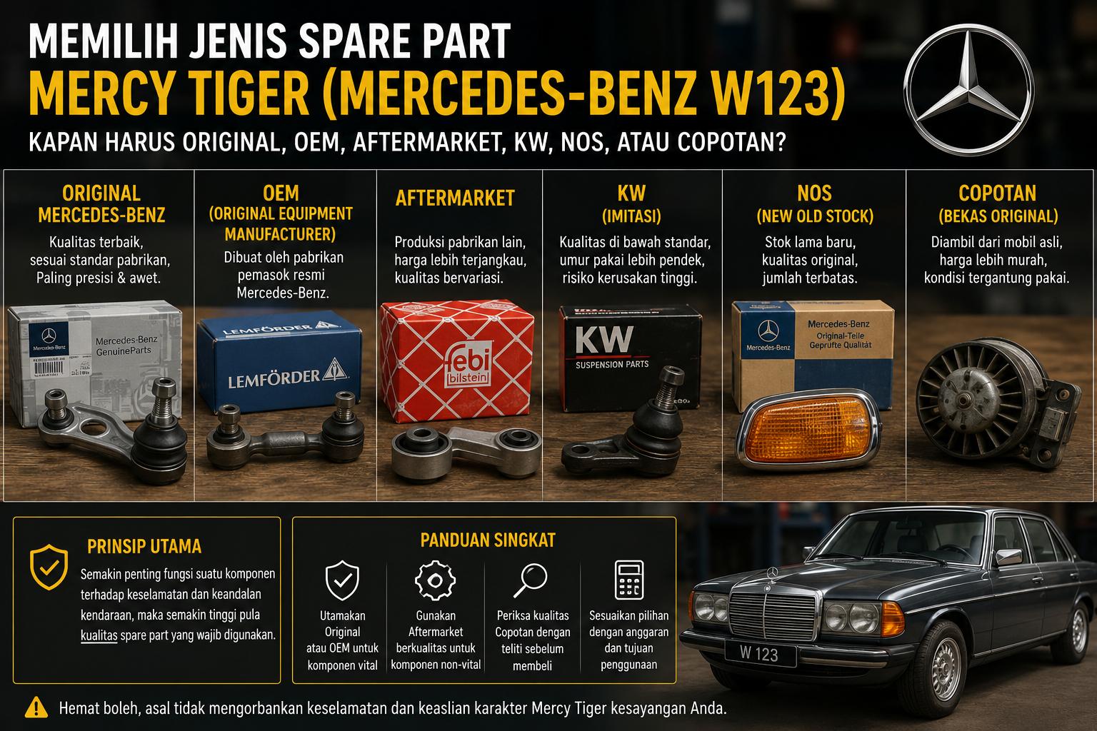 Panduan Memilih Jenis Spare Part Mercy Tiger Mercedes Benz W123