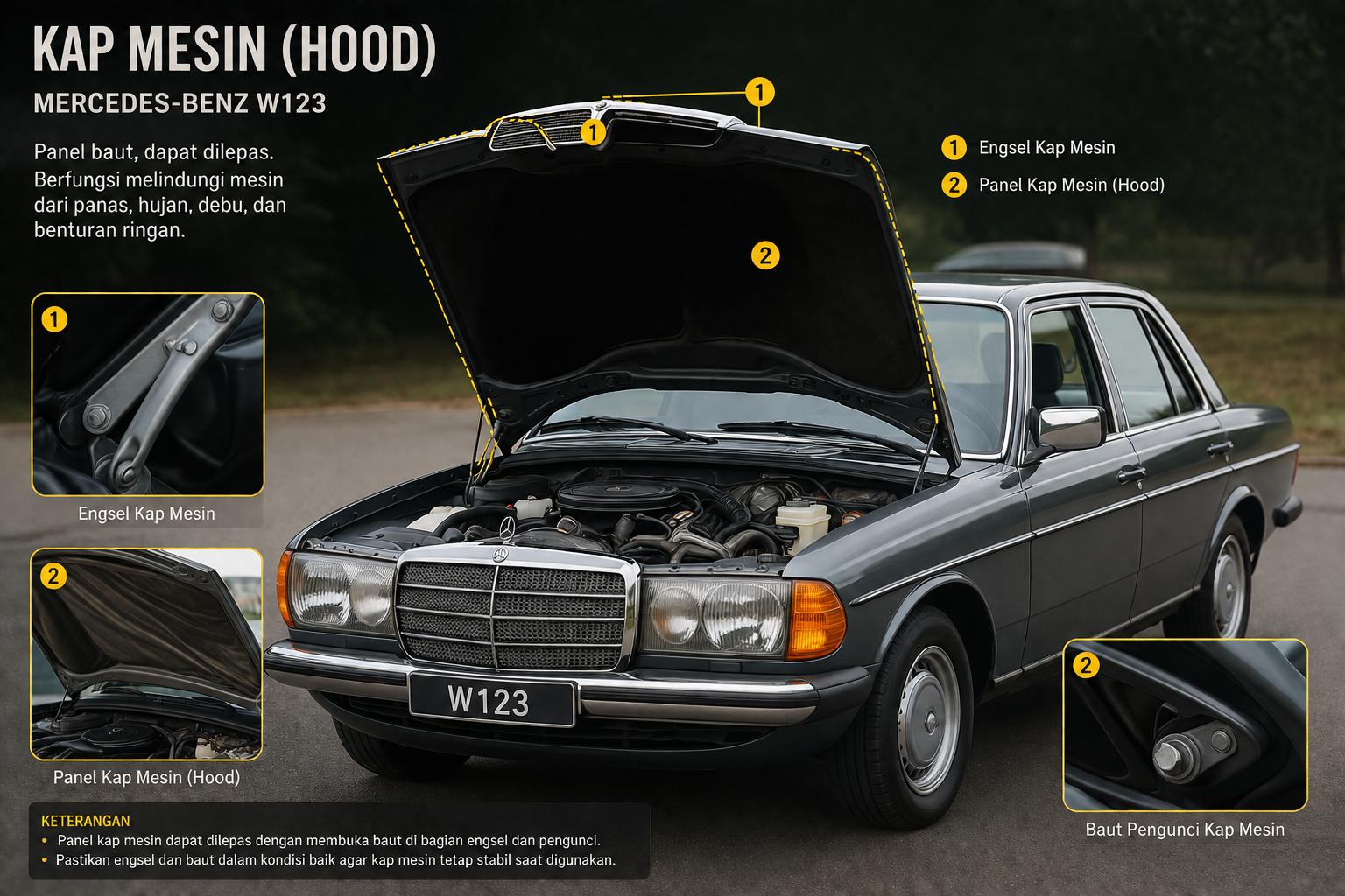 Kap Mesin Mercedes-Benz W123